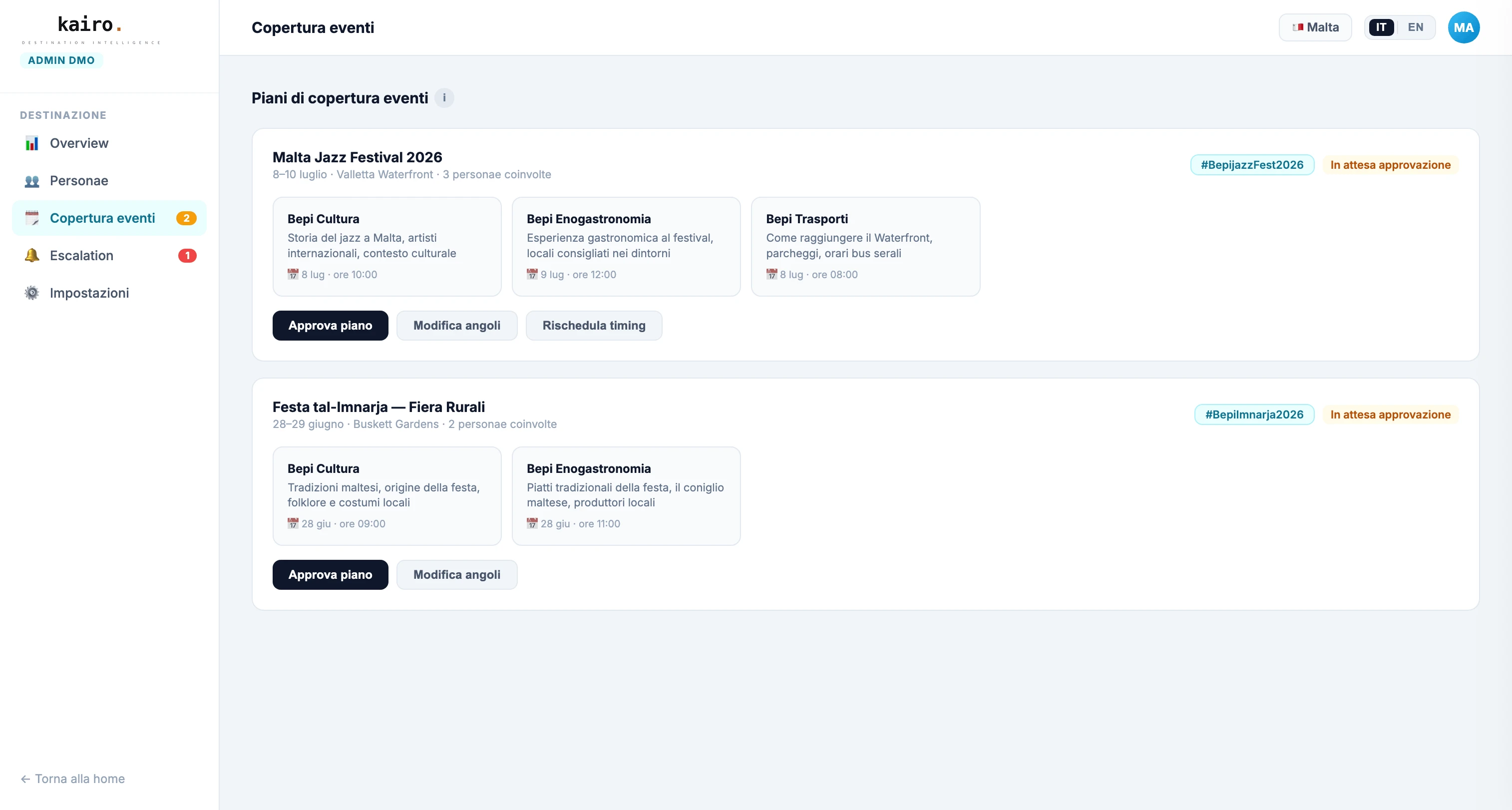 Events and editorial calendar